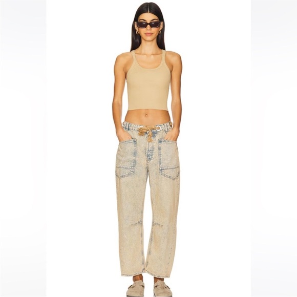 Free People Moxie Low Slung Pull On Barrel Wide Leg Jeans Size 27 NWT - Picture 1 of 15
